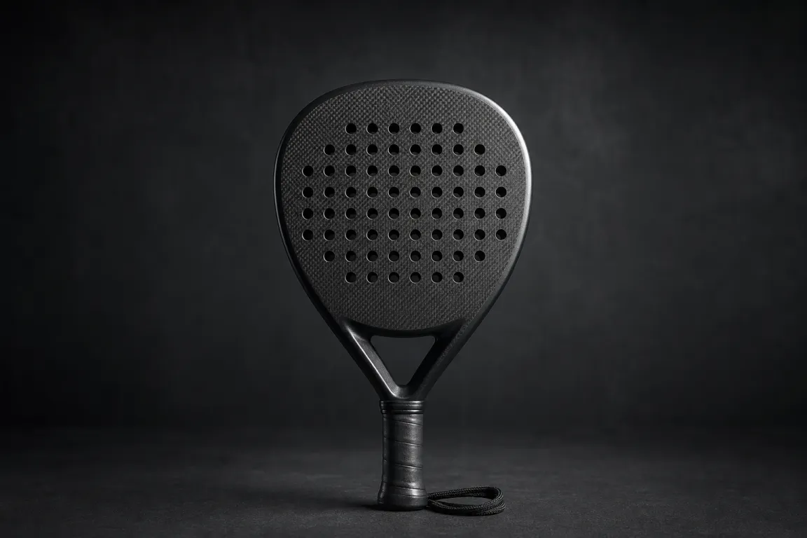 Padelracket sett rakt framifrån mot ramens profil